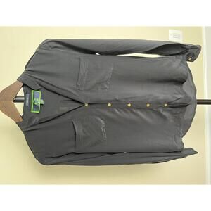 C Wonder 100% Silk Black Button Down Blouse Gold Buttons